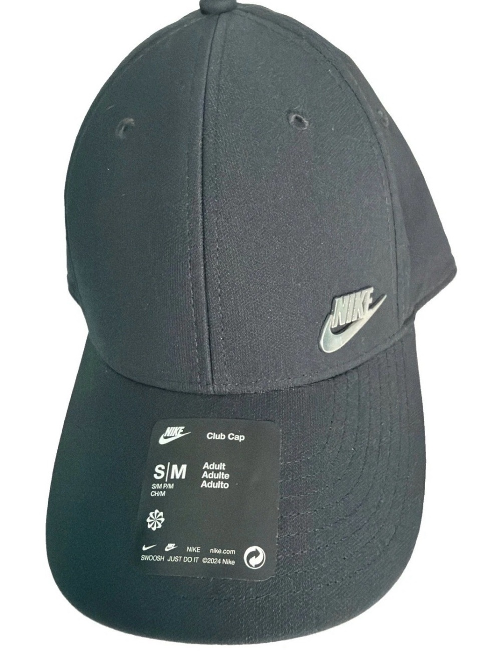 Nike Dri-FIT Club Structured Metal Logo Cap Black S/M FB5371-010 NWT